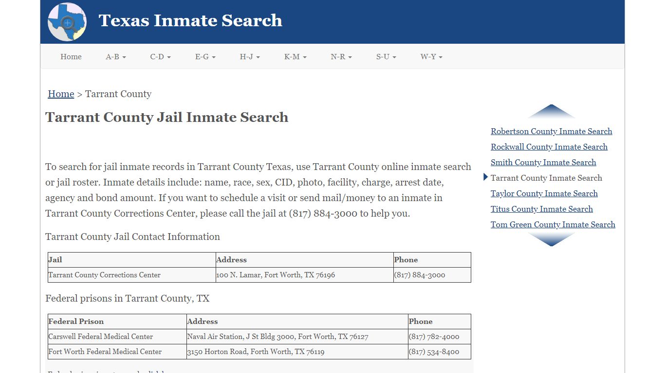 Tarrant County Jail Inmate Search