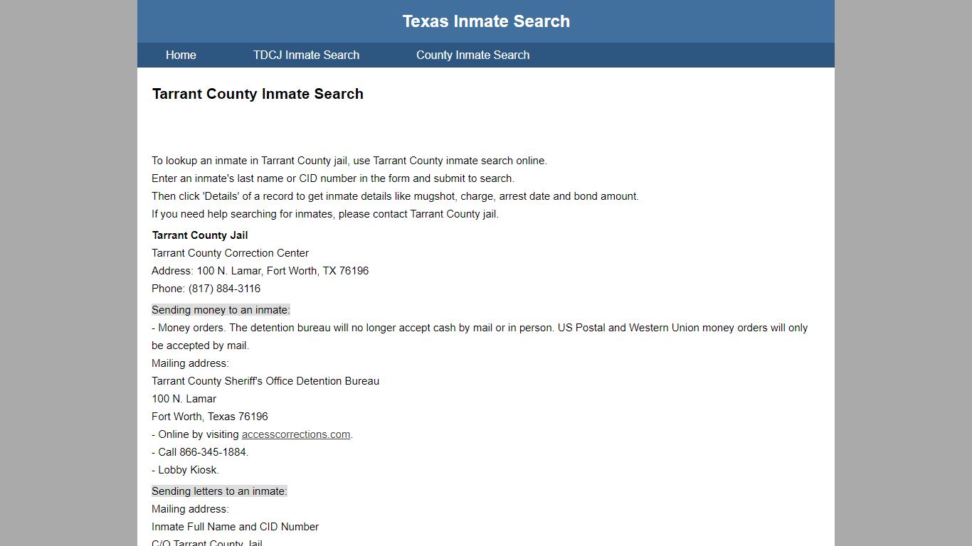 Tarrant County Inmate Search